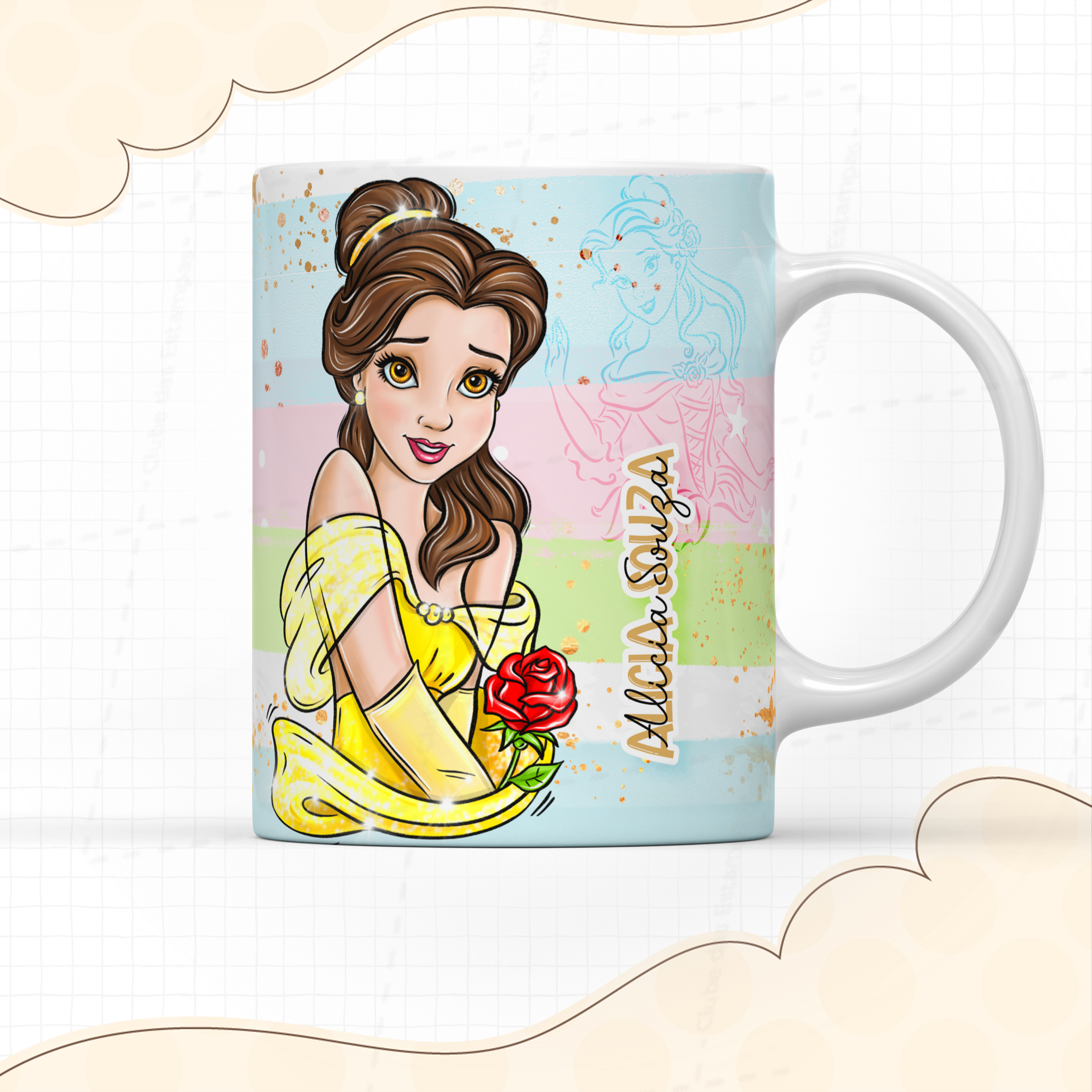 Arte para caneca Bella adormecida com nome-7915